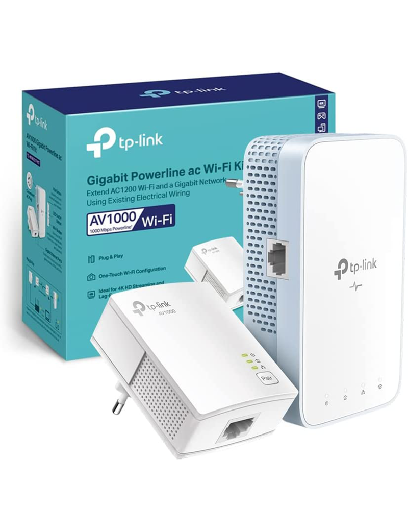 Kit Powerline TP-Link TL-WPA1000 KIT AV1000 Gigabit Ethernet + Extender Wi-Fi AC1200 2.4 GHz & 5 GHz