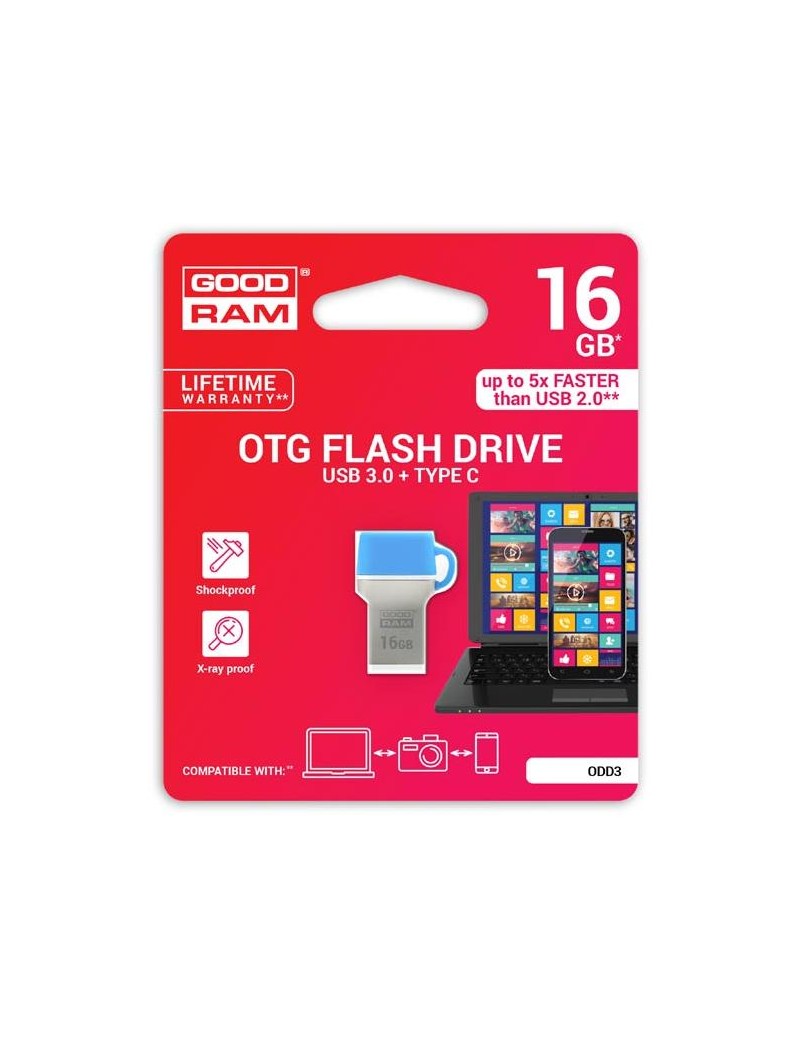 GoodRAM 16GB USB 3.0 + type C DUALDRIVE con cappuccio blu