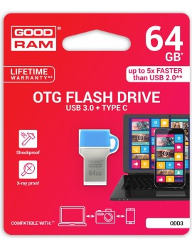 GoodRAM 64GB USB 3.0 + type C DUALDRIVE con cappuccio blu