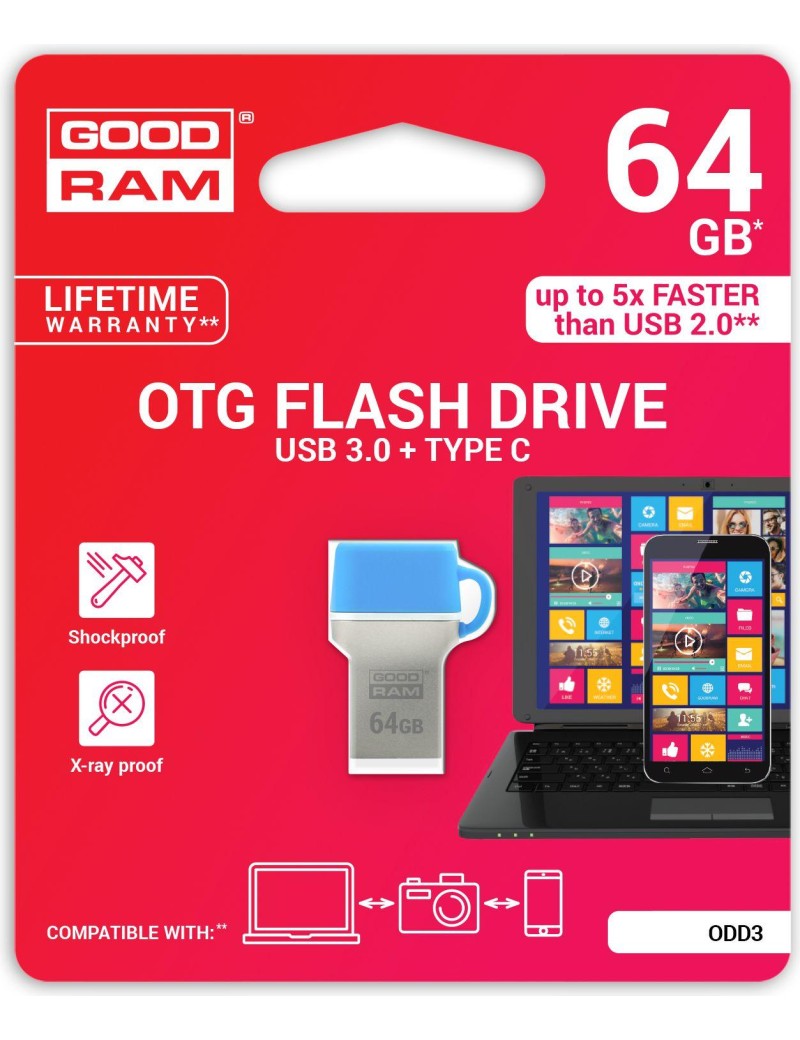 GoodRAM 64GB USB 3.0 + type C DUALDRIVE con cappuccio blu