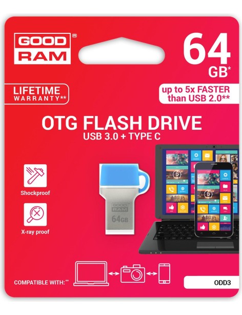 GoodRAM 64GB USB 3.0 + type C DUALDRIVE con cappuccio blu