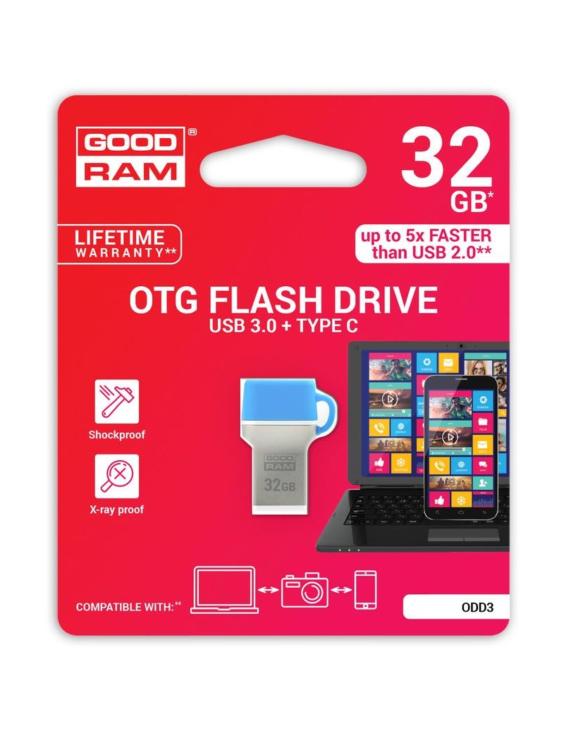 GoodRAM 32GB USB 3.0 + type C DUALDRIVE con cappuccio blu
