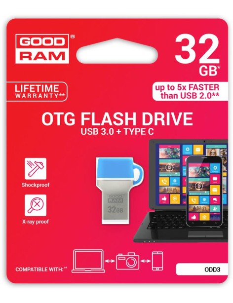 GoodRAM 32GB USB 3.0 + type C DUALDRIVE con cappuccio blu