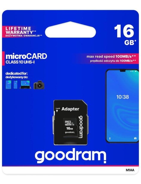 microSD 16GB CARD class 10 UHS I + adapter - retail blister