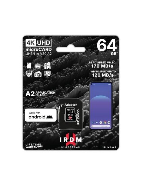 microSD IRDM by GOODRAM 64GB UHS I U3 A2 + adapter