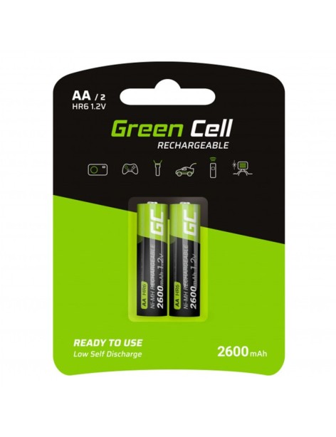 2 Batterie AA Stilo Ricaricabili Green Cell 2600 mAh 1.2V GR05