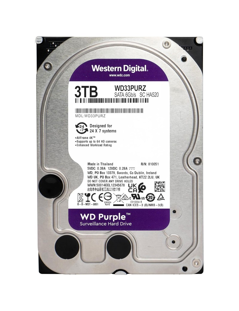 Western Digital WD Purple Surveillance Hard Disk 3TB SATA III 3.5" WD33PURZ