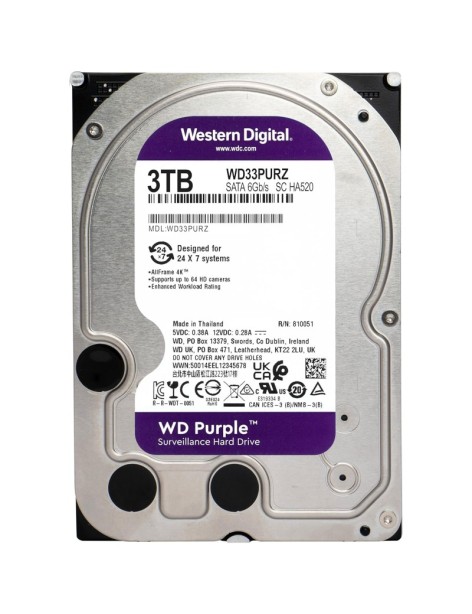 Western Digital WD Purple Surveillance Hard Disk 3TB SATA III 3.5" WD33PURZ