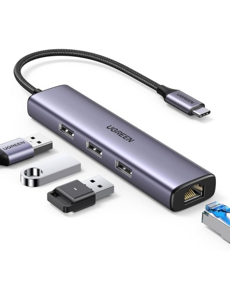 UGREEN Hub USB Type-C, 4 in 1, Ethernet RJ45 Gigabit, 3 x USB 3.2 Gen1, 60600
