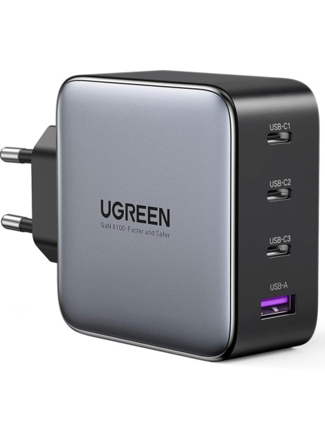 UGREEN Caricatore USB 100W GaN Nexode, 3 x USB Type-C, 1 x USB3, Black 40747