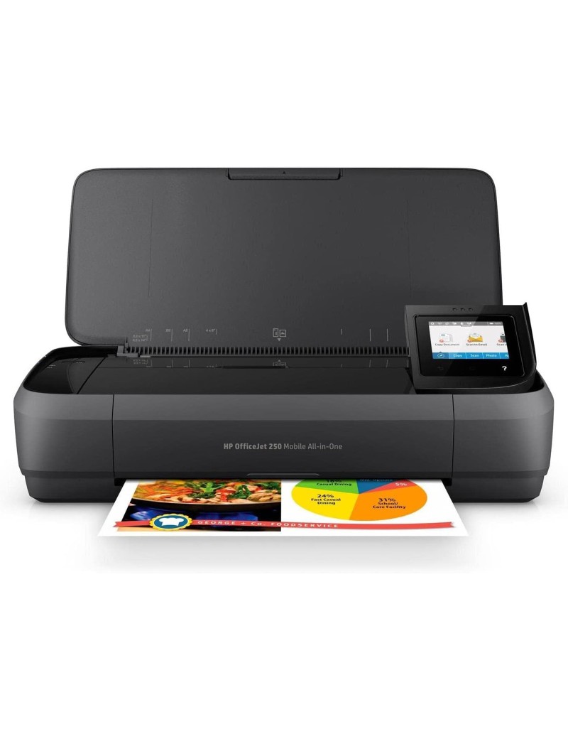HP Officejet 250 Stampante Portatile A Getto D'Inchiostro Nero e Colore Formato A4, Capacità 50 Fogli, USB e WIFI