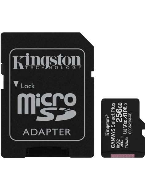 Memoria Micro SD 256GB Kingston Canvas Select Plus Ultra UHS-I Classe 10 Con Adattatore