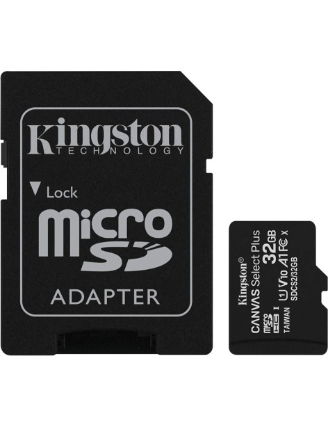 Memoria Micro SD 32GB Kingston Canvas Select Plus Ultra UHS-I Classe 10 Con Adattatore