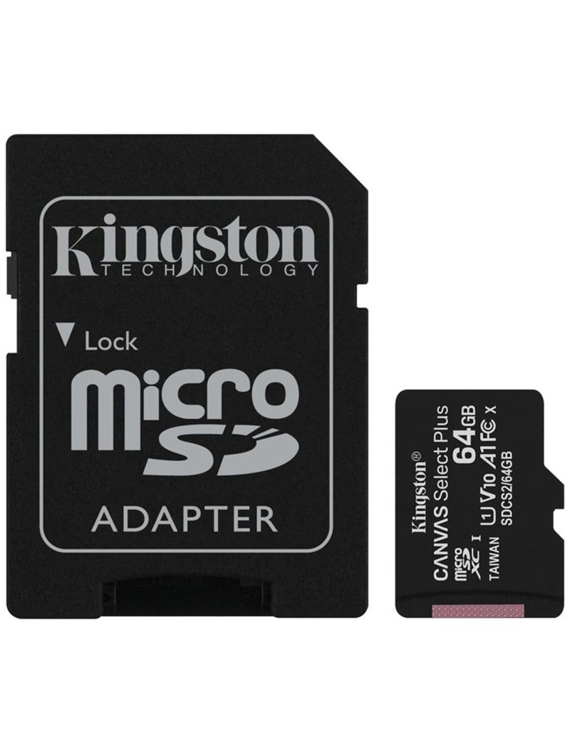 Memoria Micro SD 64GB Kingston Canvas Select Plus Ultra UHS-I Classe 10 Con Adattatore