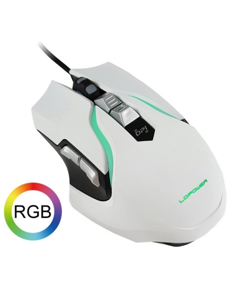 LC-Power Mouse USB Gaming Bianco LED RGB 7 Pulsanti M715W